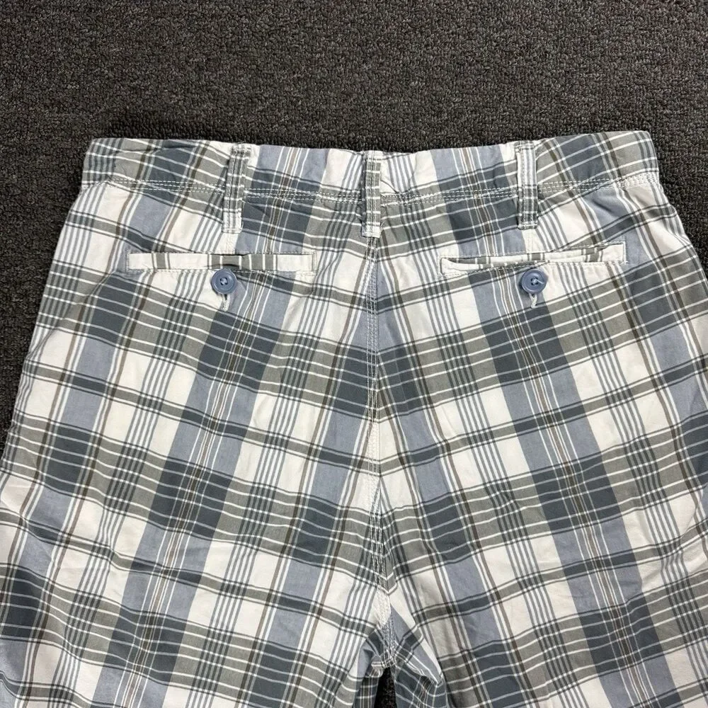 Nautica Men's Shorts Size 34 Casual Flat Front Plaid White Blue Y2K Skater Surf